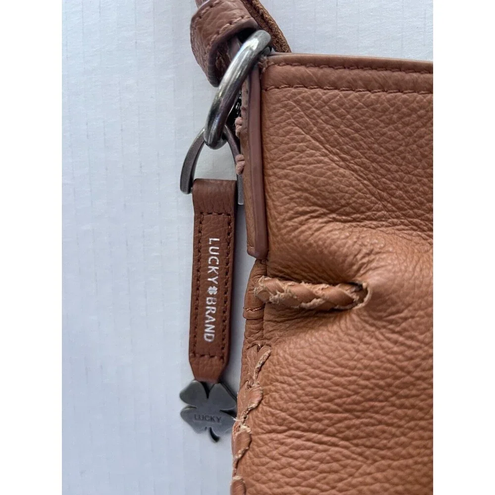 Lucky Brand Saddle Brown Leather Drawstring Bucket Bag Handbag